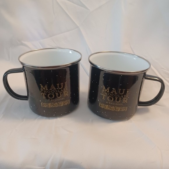 Lot of 2 Maui Chocolate Tour of Ku'ia Estate Enamel Mug Camping Cup 16oz Black - Picture 1 of 7